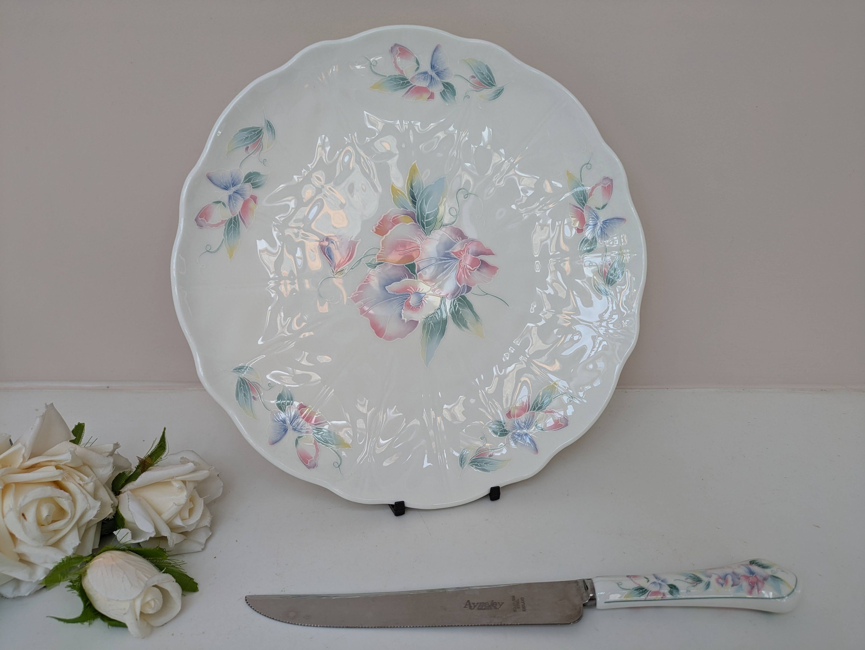 Aynsley, Cake Plate & Cake Knife Set, Little Sweetheart, Sweetpeas
