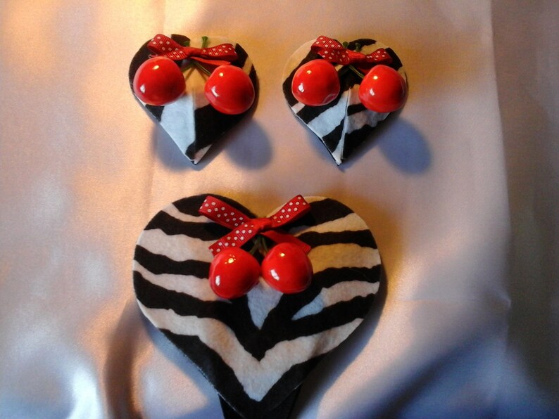 Zebra and Cherries Heart C-string and nipple pasties