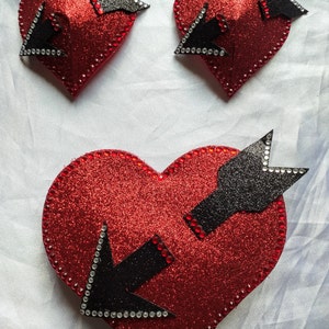 Glittery Red Hearts and Arrows Nipple Pasties and C-String