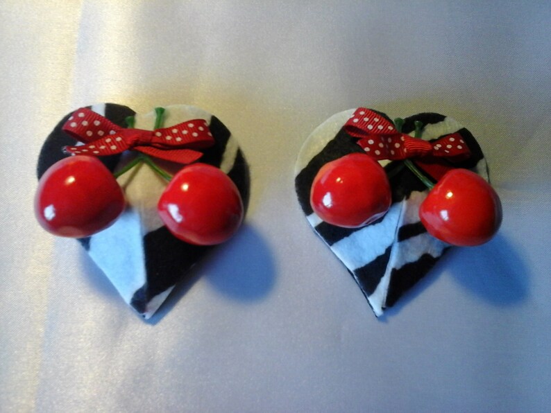 Zebra and Cherries Heart C-string and nipple pasties