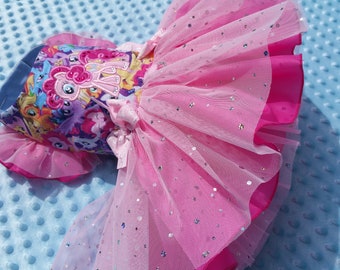 Pink Pony Dog Dress, Birthday Party Outfit, Small Dog Clothes