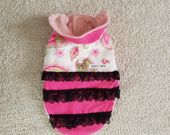 Pink Dog coat, Dog clothes  warm dog coat, Floral jacket Flower Harness coat XS (Chest - 12")