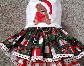 Teddy Christmas dress, Christmas dog Dress, Chihuahua clothes, Long 9.5", Neck 8" - 9", Chest 12.5" - 14"