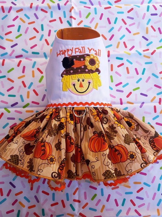 Small Dog Scarecrow Harness Dress, Fall Outfit (Size M) Small Dog Scarecrow Harness Dress, Fall Outfit (Size M)