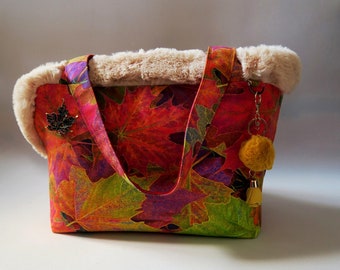 Small Dog Carrier Bag, Fall Luxury faux fur dog bag, Dog Travel Purse, Small size Left shoulder