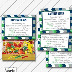 LDS Baptism Bears Tag, 2.5x3.5 Card, Digital Printable, Navy, Green and Gray - Instant Download - Can Customize