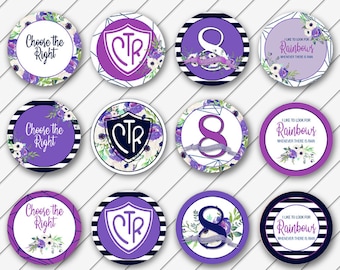 LDS Baptism Party Cupcake Toppers, Food Labels, Decorations, Digital Printable, Purple and Navy, Primary - Instant Download - Can Customize