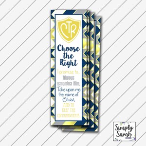 Marcador de bautismo SUD, tarjeta 2x7, imprimible digital, azul marino amarillo y gris - Descarga instantánea - Se puede personalizar