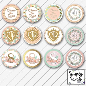 Toppers cupcake festa di battesimo LDS, etichette alimentari, decorazioni, stampabile digitale, fard e oro, primario - download istantaneo - può personalizzare