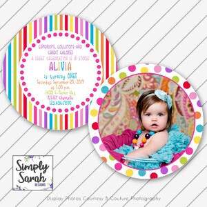 CandyLand Birthday Invitation - Announcement - 5x5 Circle Bday Invite - Printable - Will Customize and Email within 24 hours