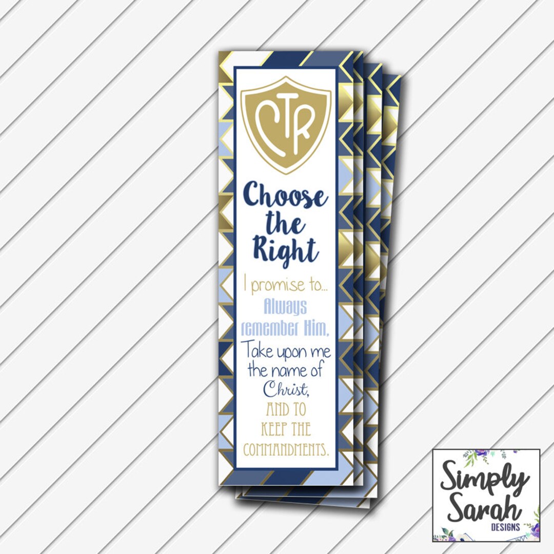 LDS Baptism Bookmark, 2x7 Card, Digital Printable, Navy and Gold ...