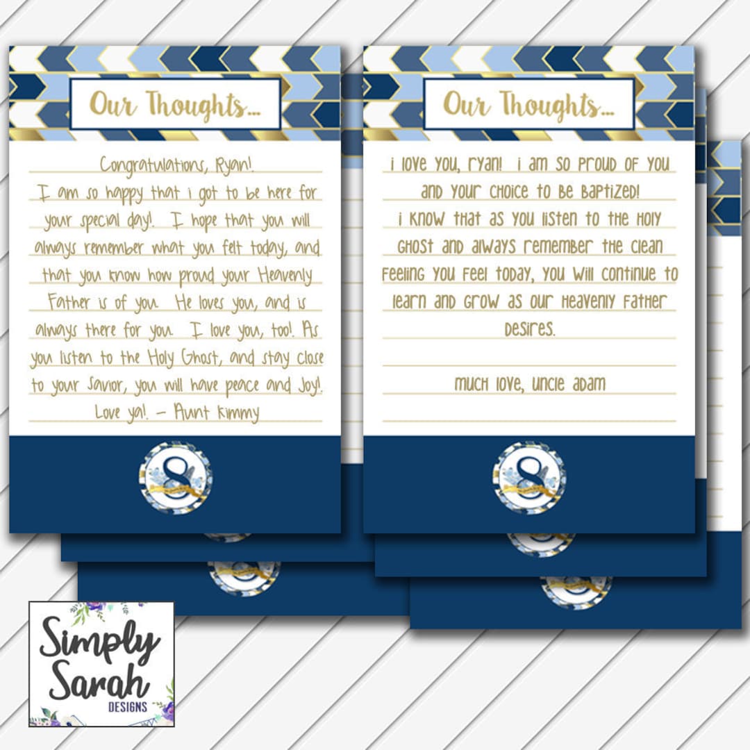 LDS Baptism Testimony Card, 4x6 Card, Digital Printable, Navy and Gold
