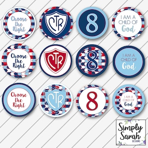 Adornos para cupcakes, etiquetas de alimentos, decoraciones para fiestas de bautismo de los Santos de los Últimos Días, imprimibles digitales, rojo, blanco y azul, Primaria: descarga instantánea