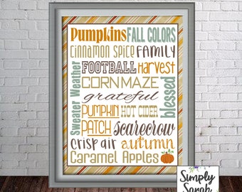 Otoño Otoño Metro Palabra Arte Pared Arte Impresión - 8x10 Impresión de vacaciones de temporada Archivo PDF- Decoración del hogar - Descarga instantánea - Se puede personalizar