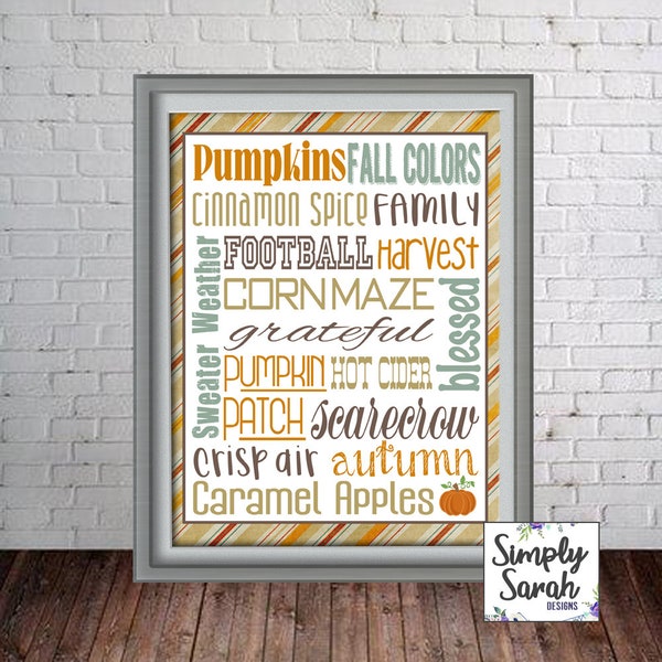 Fall Autumn Subway Word Art Wall Art Print - 8x10 Seasonal Holiday Print PDF File- Home Decor - Instant Download - Can Customize