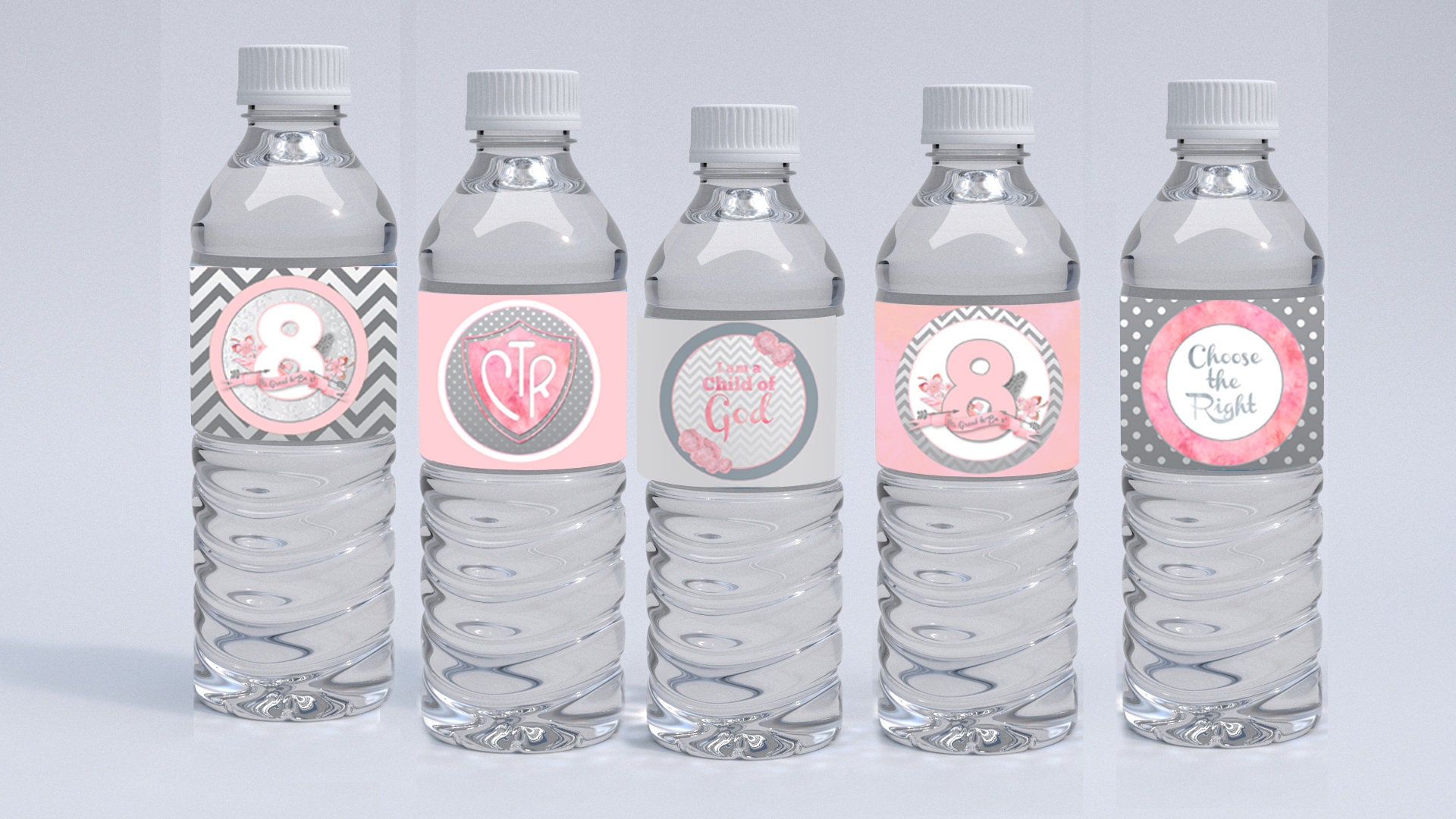 Printable Baptism Water Bottle Labels Pink and Gray LDS Etsy
