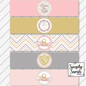 Étiquettes imprimables de bouteille d’eau de baptême - Chevron rose et or - Baptême LDS, Fête, CTR, Great to Be 8 - Téléchargement instantané - Peut personnaliser