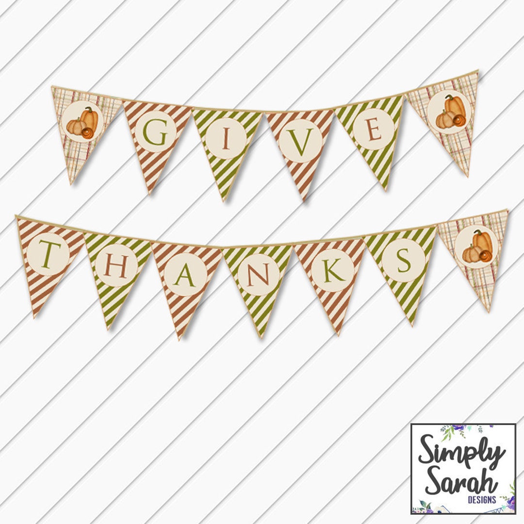 Give Thanks Thanksgiving Triangle Pennant Banner, Party Decorations ...