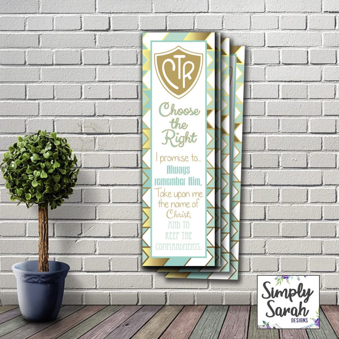 LDS Baptism Bookmark, 2x7 Card, Digital Printable, Aqua and Gold ...