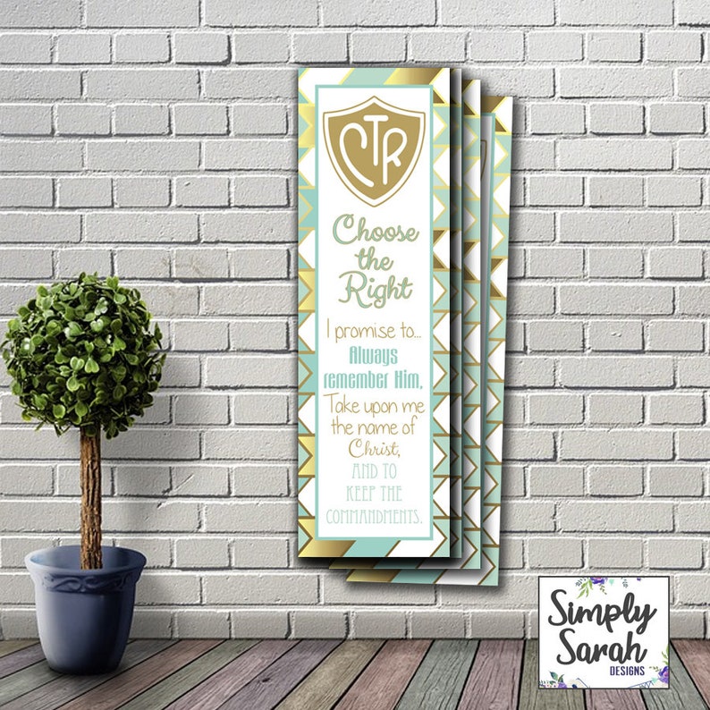 LDS Baptism Bookmark, 2x7 Card, Digital Printable, Aqua and Gold ...