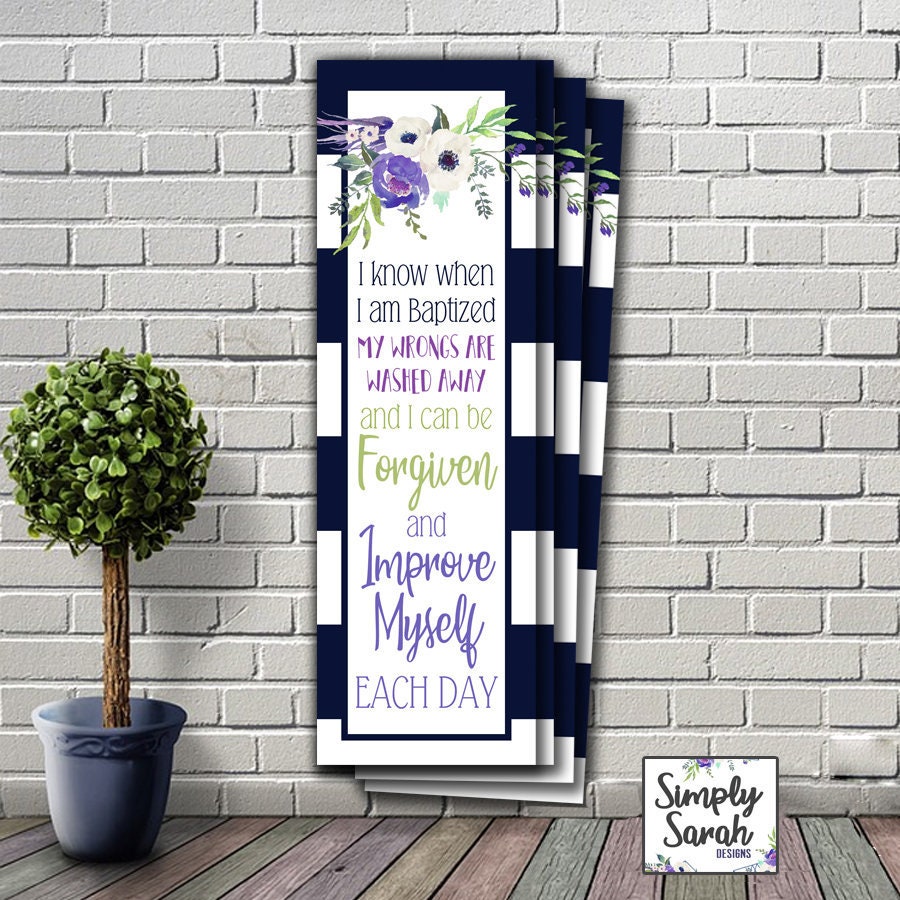 LDS Baptism Bookmark 2x7 Card Digital Printable Purple - Etsy