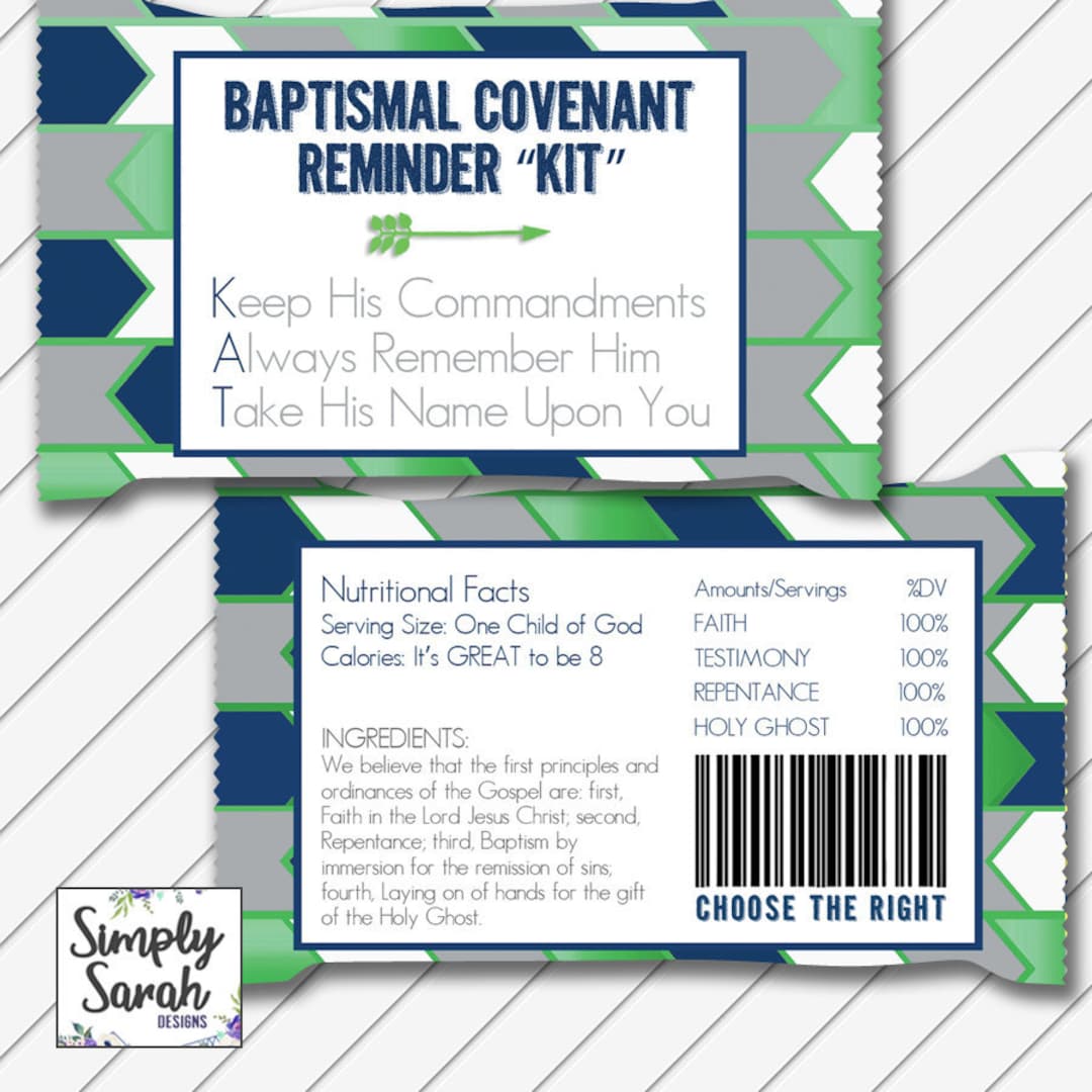 LDS Baptism Kit Kat Candy Tag Card Digital Printable Navy Etsy