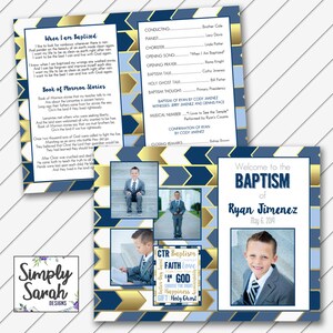 LDS Baptism Program - Navy and Gold Itinerary - 8.5x11 folded in half - Will Customize and Email within 24 hours