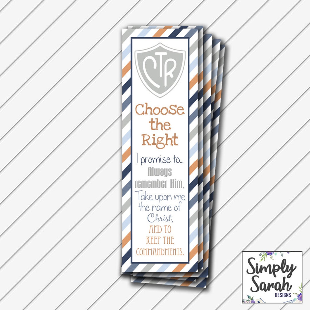 LDS Baptism Bookmark, 2x7 Card, Digital Printable, Blue Orange Gray ...