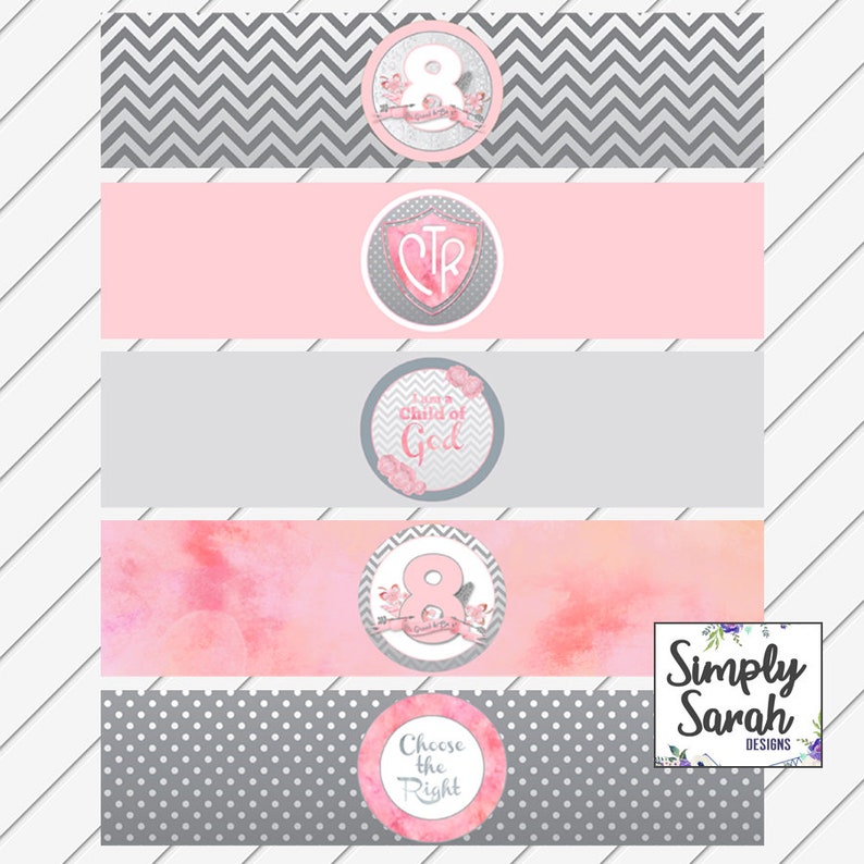 printable baptism water bottle labels pink and gray lds etsy