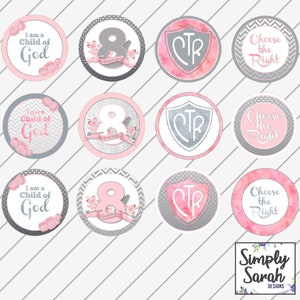 LDS Baptism Party Cupcake Toppers, Etiquetas de alimentos, Decoraciones, Imprimible digital, Acuarela gris rubor - Descarga instantánea - Se puede personalizar