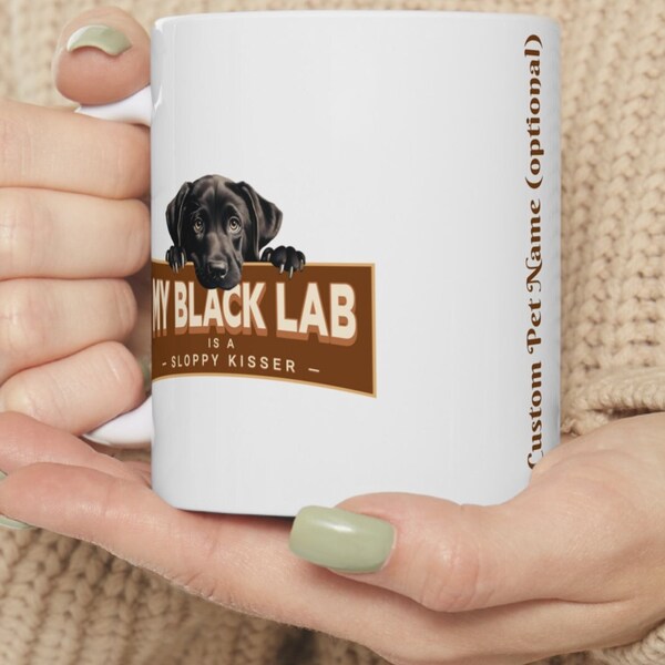 Personalized Adorable Peek-a-Boo Black Lab Dog Mug Ceramic Coffee Cup for Animal Lovers, peeking dog mug, cute puppy gift, sloppy kisser mug