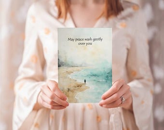 Shoreline of Healing Sympathy Card | Watercolor Beach Scene, Condolences Greeting