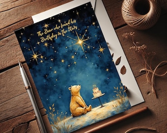Bear Birthday Card, Starry Night Constellation Folk Art