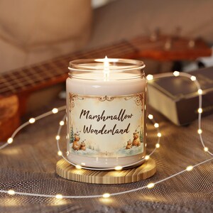 Marshmallow Wonderland Soy Candle, 9oz - Cozy Winter Scent, Holiday Home Decor, Christmas Gift Idea, Sweet Aroma Candle, Bear Decoration