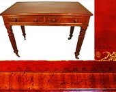 Leather Writing Desk. Antique 19th C Library table.
