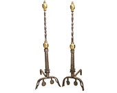 17th Century Wrought Iron and Brass Andirons. Antique Fireplaces and surrounds