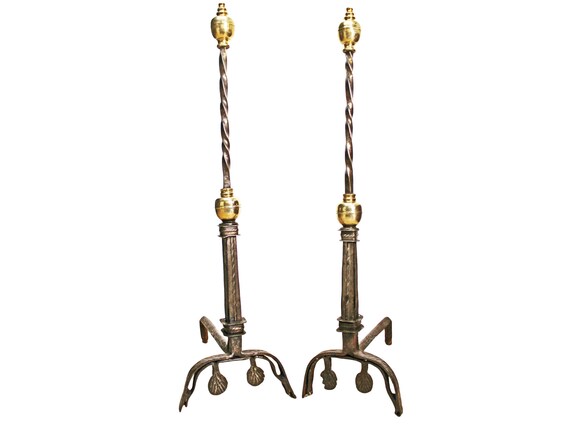 17th Century Wrought Iron And Brass Andirons Antique Etsy