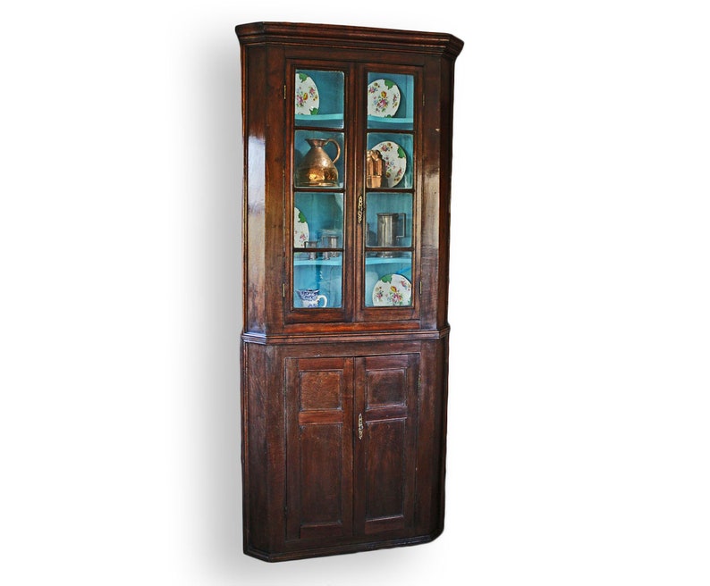 Oak Corner Cupboard Georgian Antique Floor Standing Glazed Etsy