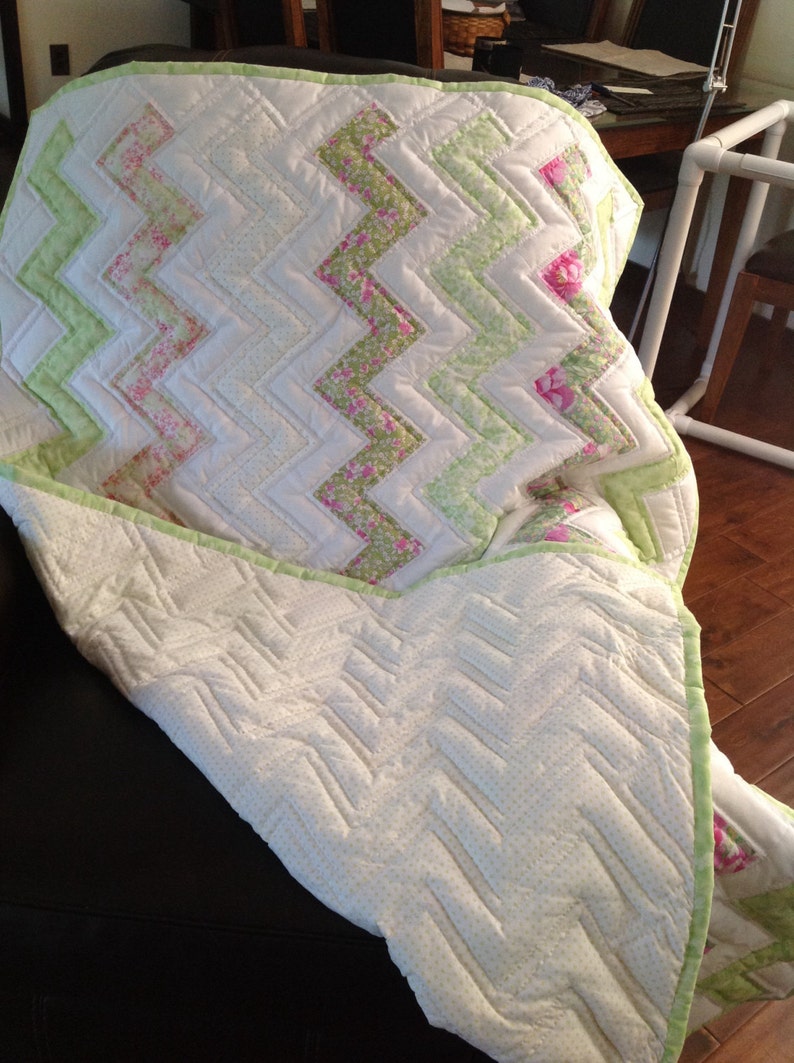 Baby Quilt Baby Shower Gift Chevron Quilt Baby Girl Gift Etsy