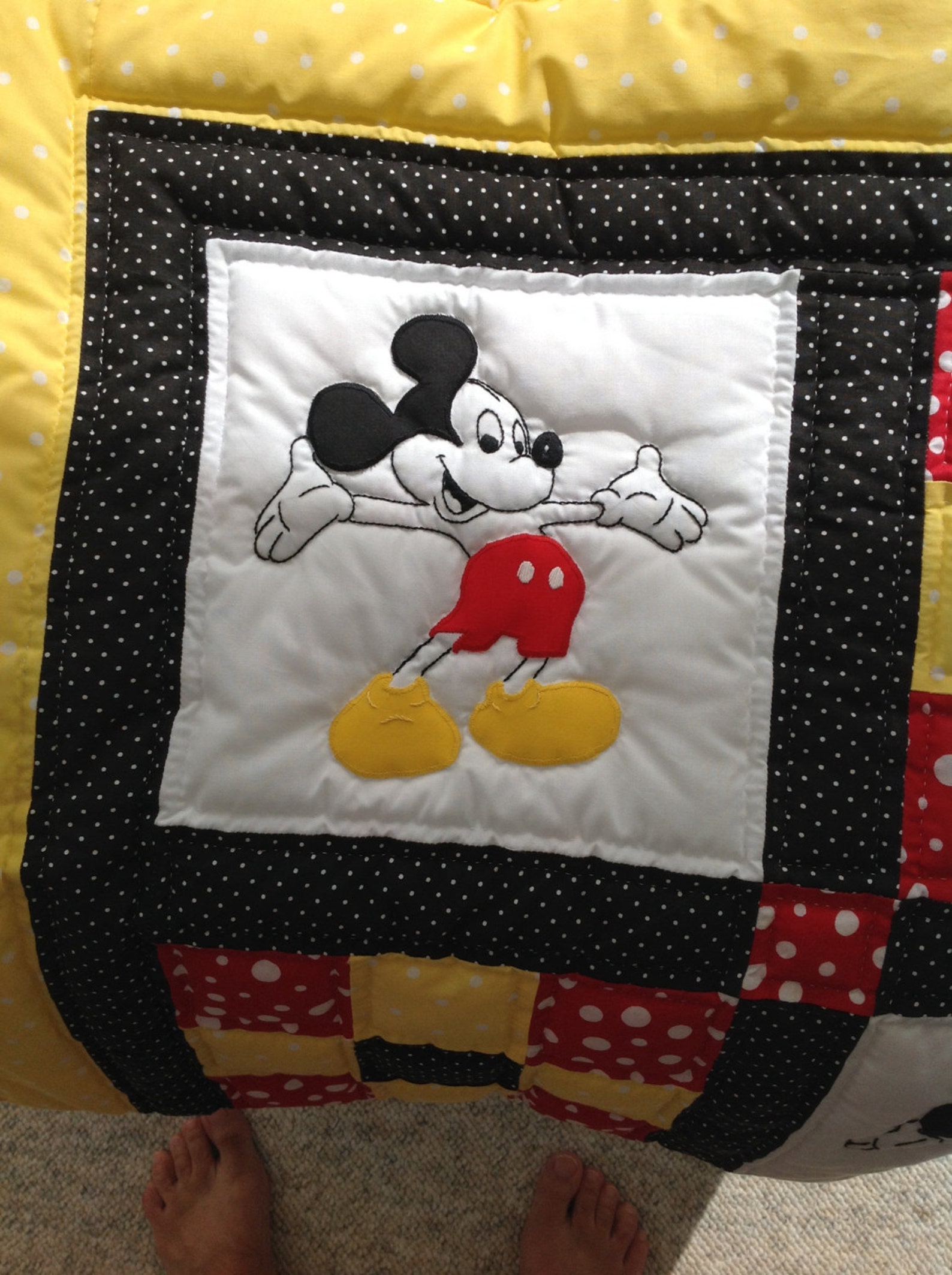 Baby Quilt Mickey Mouse Quilt Red/Yellow/Black Polka Dots | Etsy