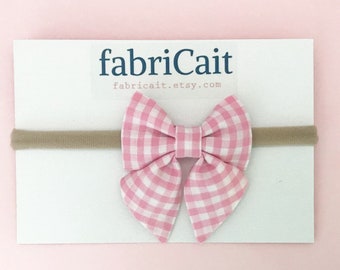 Pink Gingham Bow. Pink Check Bow. Pink Gingham Newborn Bow. Pink Check Newborn Bow. Pink Gingham Baby Bow. Pink Newborn Bow. Newborn Gift.