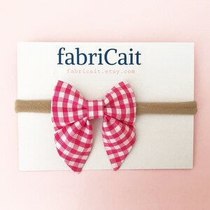 Pink Gingham Baby Bow: Handmade Cotton Hair Clip or Headband