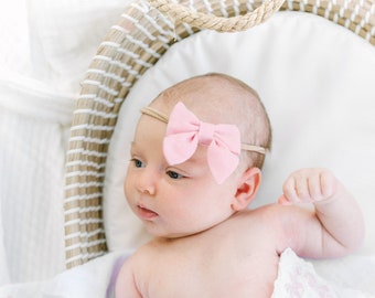 Pink Bow Headband. Baby Bow Headband. Ballet Bow Headband. Blush Pink Bow. Infant Headband. Pale Pink Bow Headband. Gift for New Baby Girl.