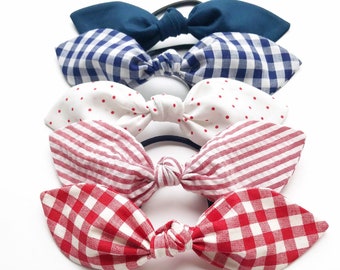 Red Gingham Hair Bow: Check Cotton Hair Scarf