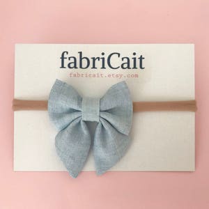 Blue Linen Sailor Bow Headband: Chambray Baby Bow