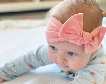 Peach Baby Bow Headband Coral Newborn Headband Big Bow Hair Accessories for Toddler Girls Easter Hair