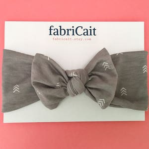 Gray Knotted Big Bow Headband Cozy Baby Headband Grey Retro Top Knot Hair Accessory Toddler Hair Gift for Girls Adjustable Bow Headband