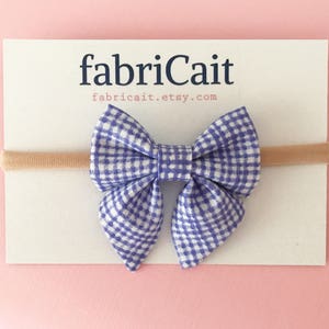 Blue Gingham Sailor Bow: Baby Girl Hair Clip or Headband