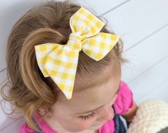 Yellow Gingham Hair Bow Lemon Check Hair Accessory Checkered Hair Clip for Girls for Trendy Updo Country Picnic Hair Checkerboard Print Bow