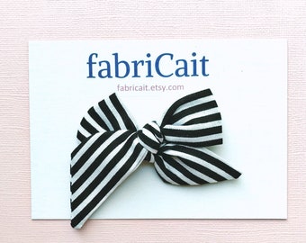 Stripe Hair Bow: Black and White Cotton Blend, Alligator Clip or Headband